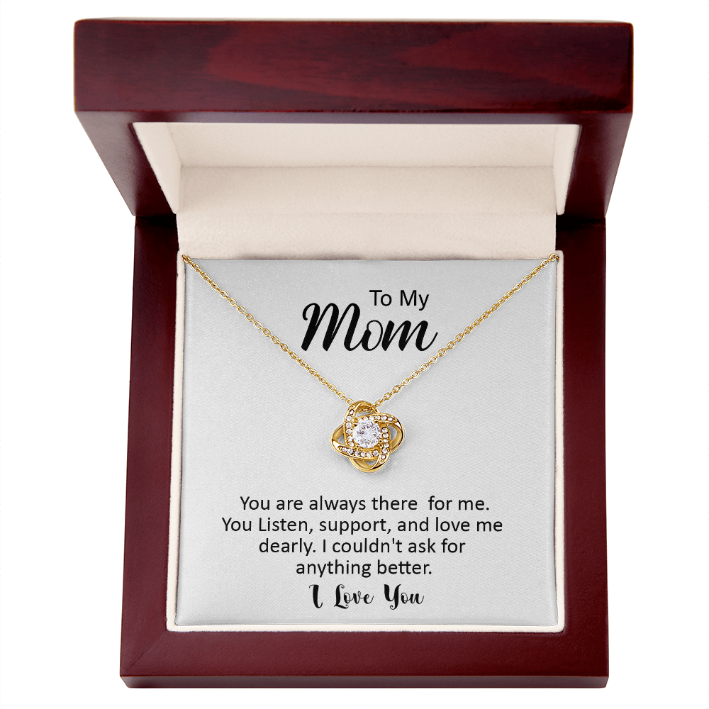 Love Knot Necklace in 14K white gold finish on display