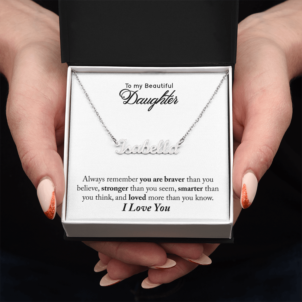 Custom Name Necklace worn, cursive name pendant