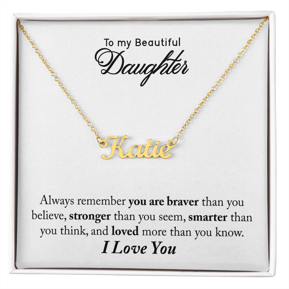 Custom Name Necklace shown with gift packaging