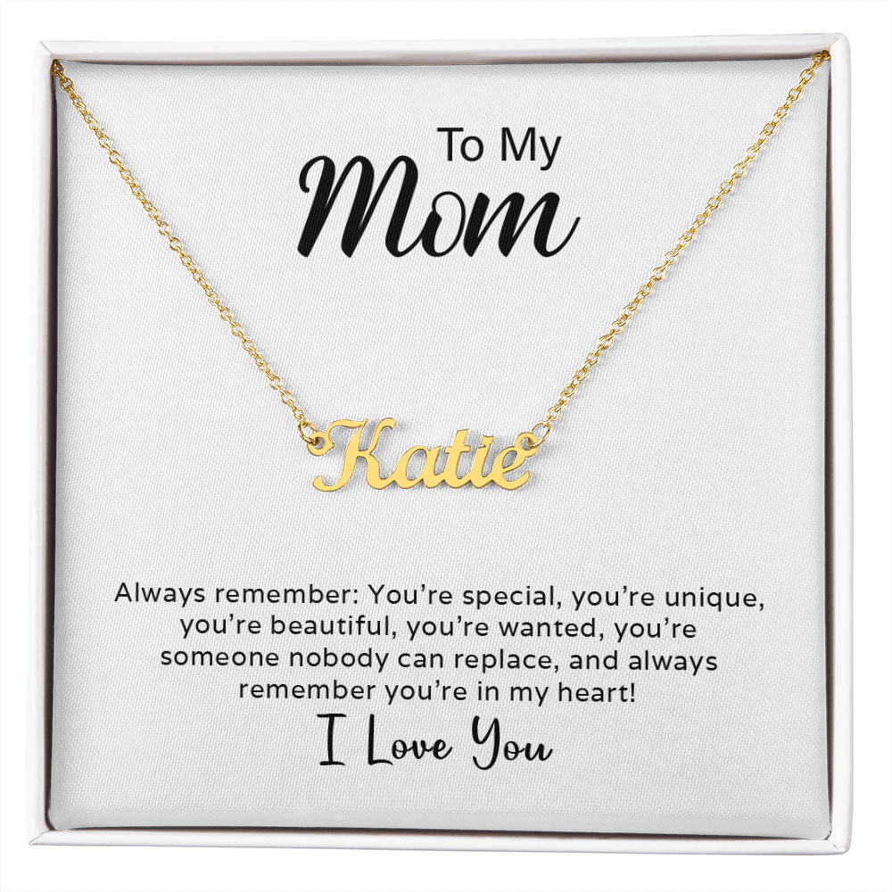 Custom Name Necklace shown with gift packaging