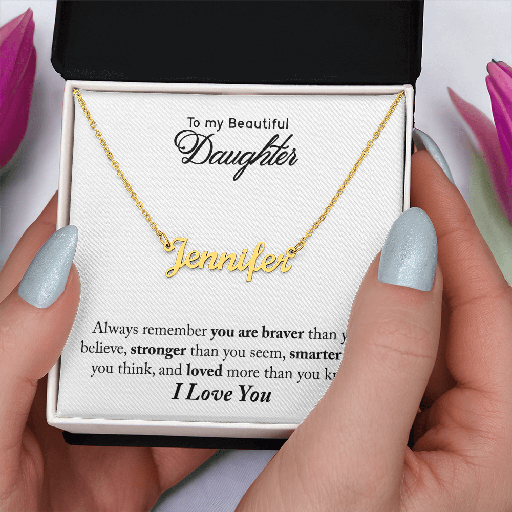 Custom Name Necklace, detail of cursive lettering