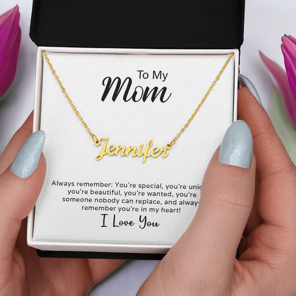 Custom Name Necklace, detail of cursive lettering