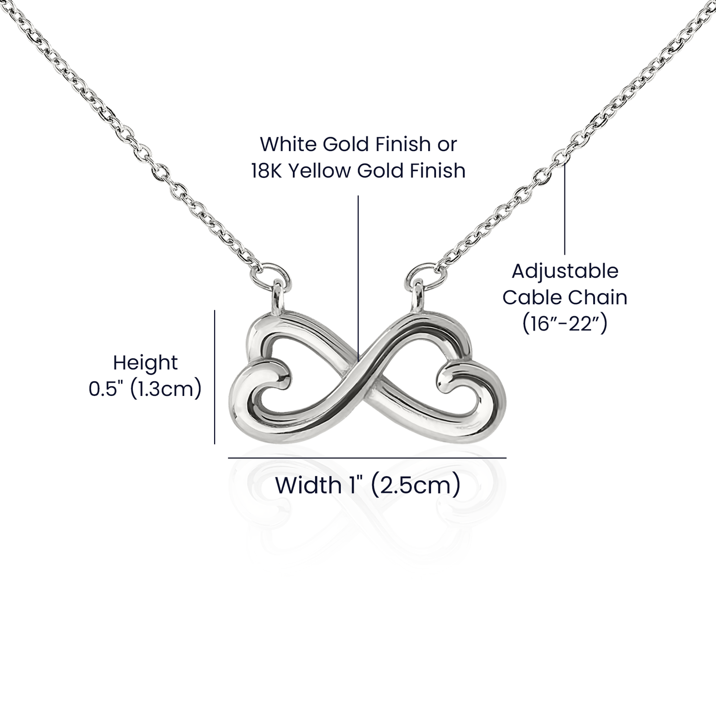Infinite Love Necklace on display, sparkling finish