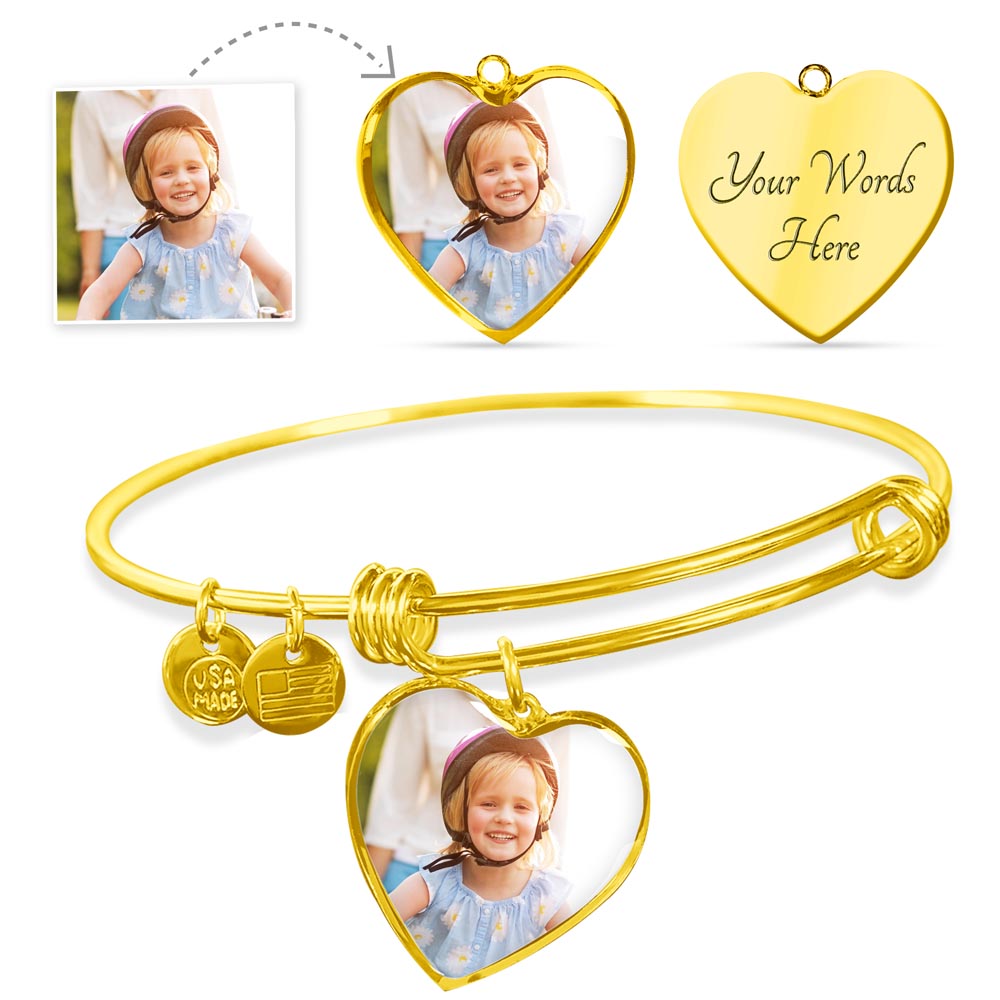 Cherished Heart Bangle showing personalized photo pendant